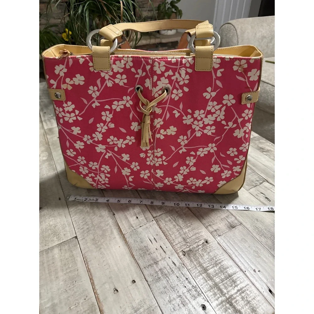 Bath & Body Works Pink Cherry Blossom Floral Canvas Tote Bag Tan Trim Large